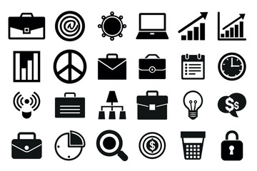 accounting ,Statistics, icons. Charts, presentation and pie chart signs. Analysis, report and business case symbols. Flat icons on white. Vector