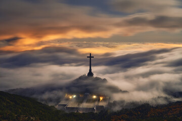 Sea of ​​clouds in the Valley of the Fallen Madrid, Spain