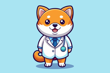  Cute Shiba Inu Dog Doctor With Stethoscope Cartoon Vector Icon Illustration