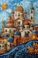 Obraz premium A Vibrant Mosaic of Blues and Whites