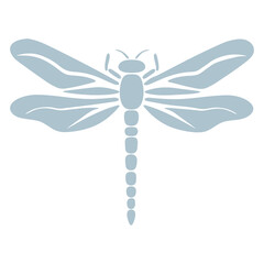 A simple, stylized illustration of a dragonfly with a minimalist design. The dragonfly has a gray body with distinct wings and segments