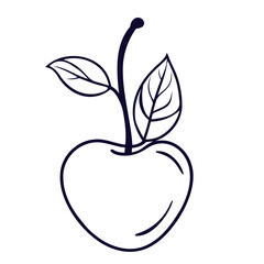 A simple line drawing of an cherry with two leaves