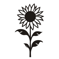 A black and white illustration of a sunflower with a large central disk and petals radiating outward