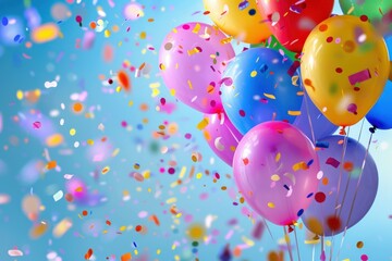 Colorful balloons and confetti. Colorful party balloons with confetti