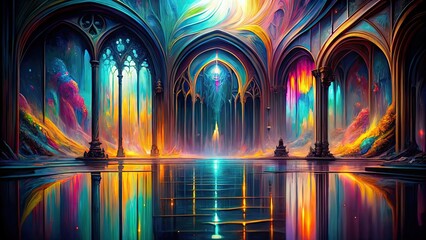 Thick acrylic with extreme iridescent reflection on a gothic dark background , acrylic,pixiv, gothic, dark