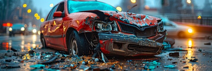 Damaged car blocking the road: aftermath of a vehicular accident