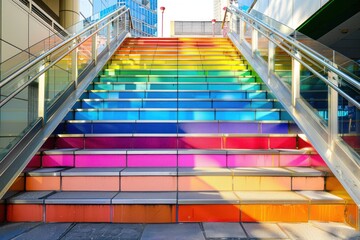 Fototapeta premium Colorful gradient staircase in modern architectural design, urban art concept