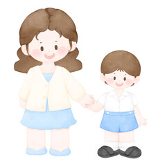 Mother and Son in Thai School Uniform