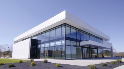 Fototapeta premium High-tech commercial structure, temperature control elements visible, showcasing energy-efficient design and modern architectural innovation