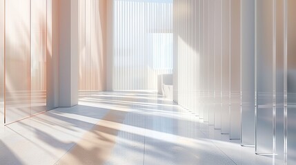 Serene Pastel-Toned Interior Space. Abstract Modern Interior with Large Windows and Vertical Lines 