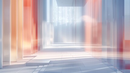 Serene Pastel-Toned Interior Space. Abstract Modern Interior with Large Windows and Vertical Lines 