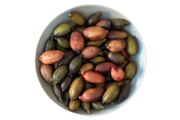 Lime caviar, known as finger lime. Citrus australasica. a fresh and acidic flavor in the mouth, used in gourmet cuisine, cocktails and desserts.