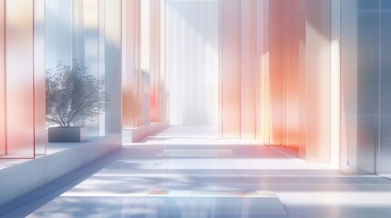Serene Pastel-Toned Interior Space. Abstract Modern Interior with Large Windows and Vertical Lines 