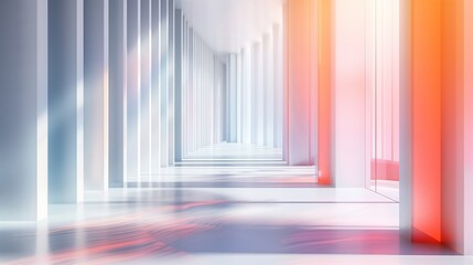 Serene Pastel-Toned Interior Space. Abstract Modern Interior with Large Windows and Vertical Lines 