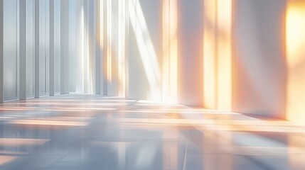 Serene Pastel-Toned Interior Space. Abstract Modern Interior with Large Windows and Vertical Lines 