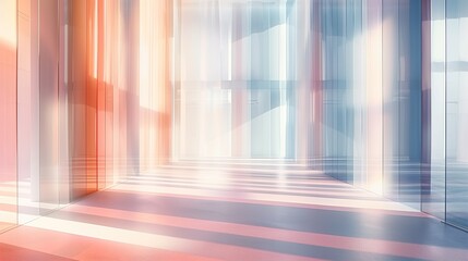 Serene Pastel-Toned Interior Space. Abstract Modern Interior with Large Windows and Vertical Lines 