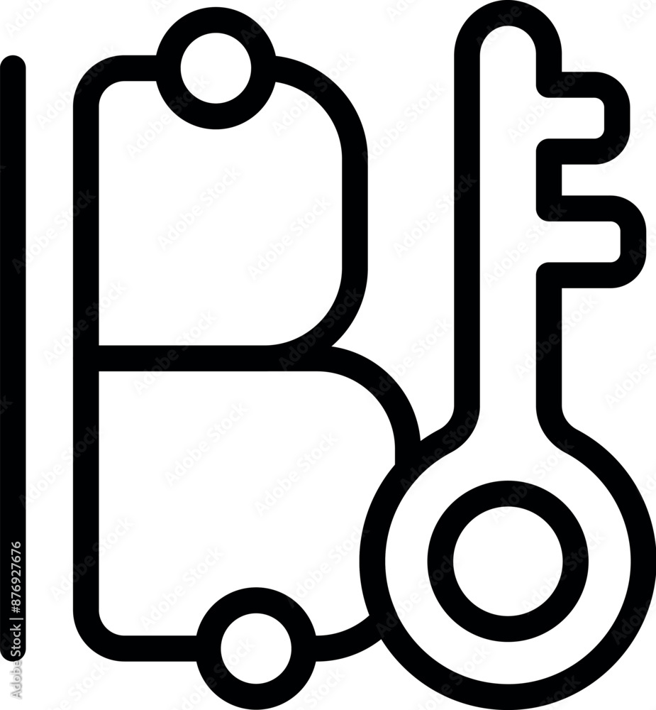 Poster illustration featuring a key linked to a block in a blockchain, symbolizing security and encryption 