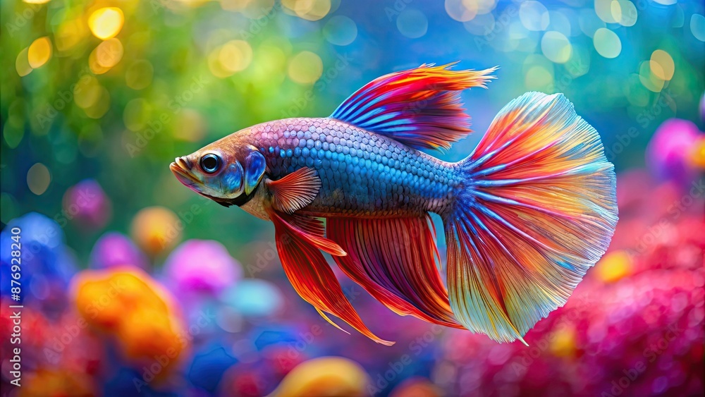 Poster Beta fish swimming in a colorful aquarium with a crossfading effect , fish, aquarium, beta fish, tropical, underwater, vibrant