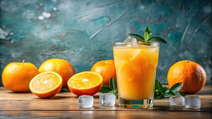 A refreshing glass of freshly squeezed orange juice with pulp and ice cubes , citrus, drink, beverage, healthy, fruit, vitamin C