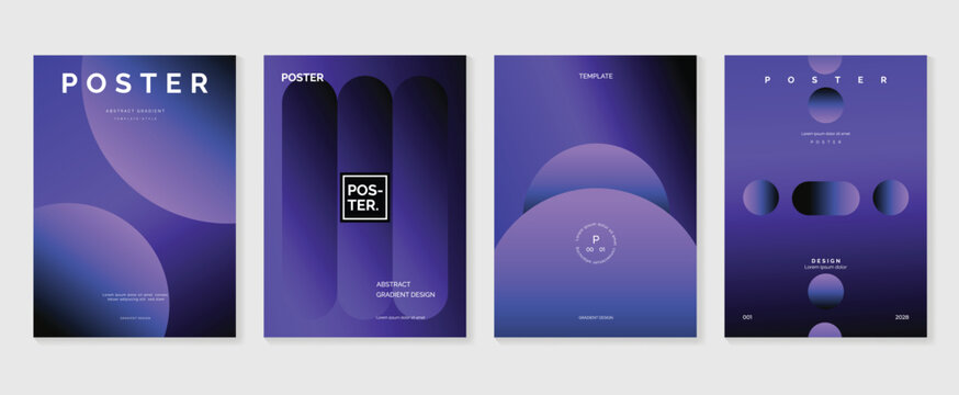 Modern gradient poster background vector set. Minimalist style cover template with vibrant perspective 3d geometric prism shapes collection. Ideal design for social media, cover, banner, flyer.