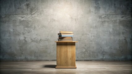 Weathered books on minimalist podium holding forgotten secrets, weathered, books, minimalist, podium, secrets, worlds
