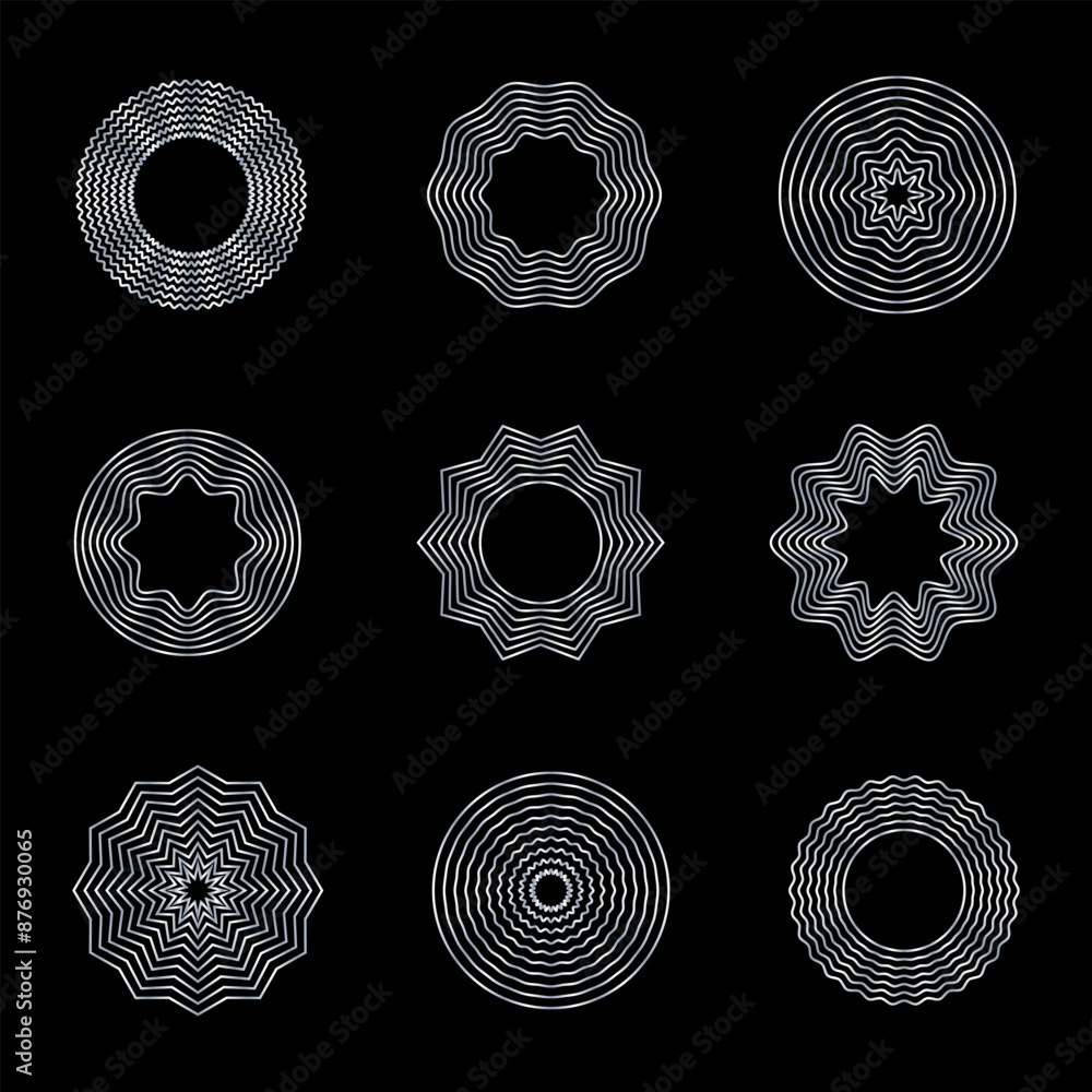 Wall mural abstract wavy shape sound equalizer speaker on black background. linear fluid vector design.
