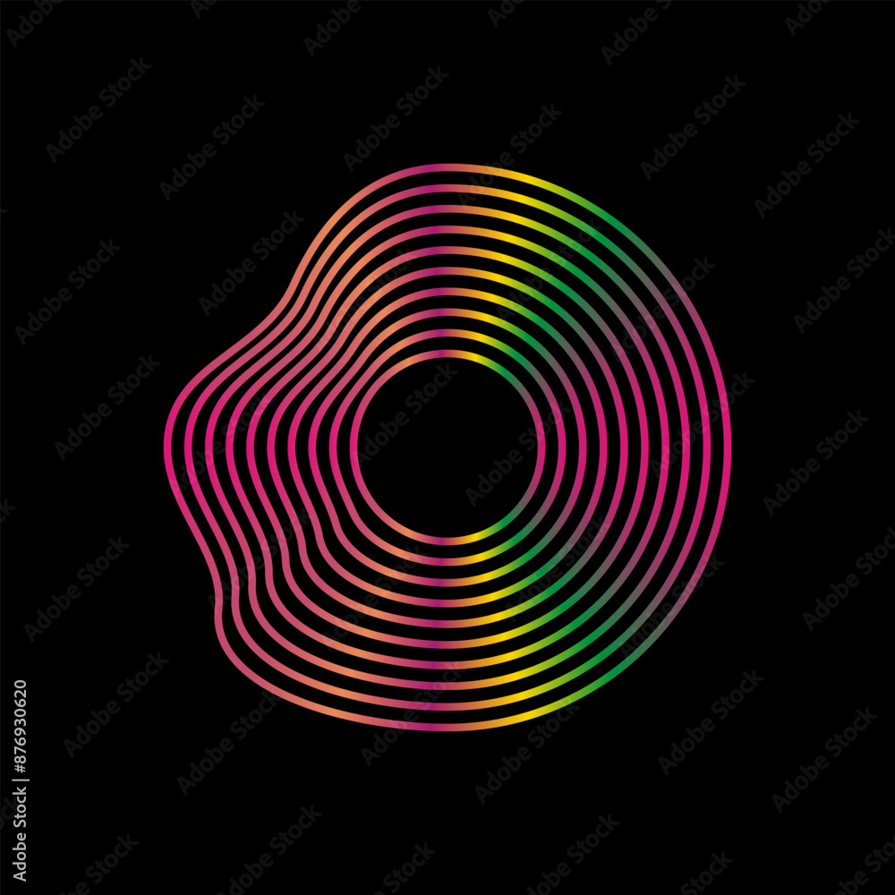 Wall mural abstract wavy shape sound equalizer speaker on black background. linear fluid vector design.