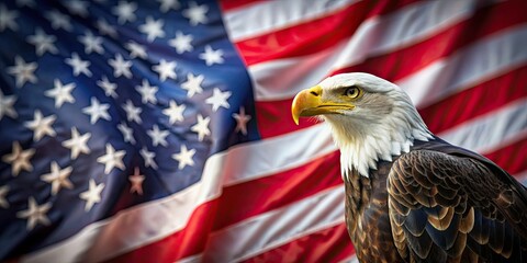 Naklejka premium American Bald Eagle with American flag in its talons , patriotism, national symbol, United States, pride