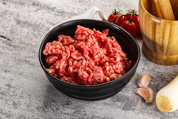 Minced beef meat in the bowl
