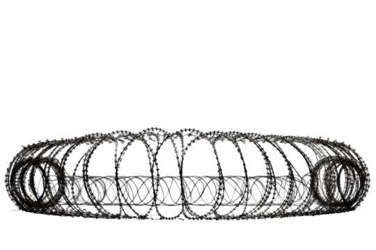 Razor Wire Coils Ready For Security Installation on a White or Clear Surface PNG Transparent Background