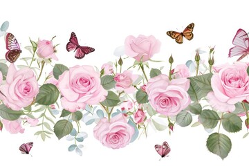 Fototapeta premium Butterfies rose pattern flower.