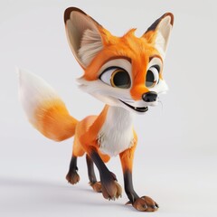 Obraz premium Isolated cartoon fox cub with a cute face