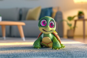 An adorable generative AI rendering of a cute baby turtle based on a children's cartoon animation fantasy design