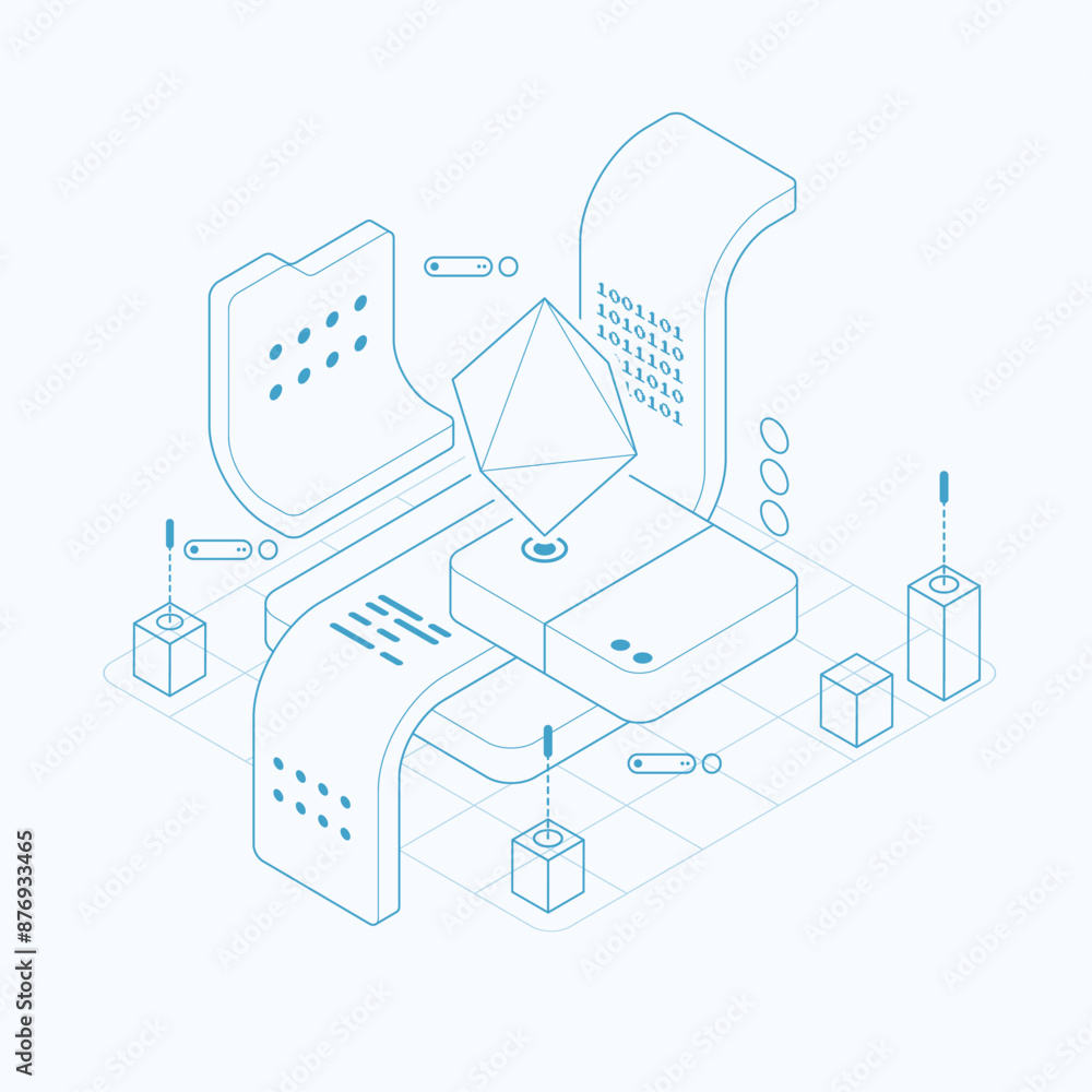 Poster data visualization concept. 3d isometric vector illustration.