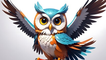 Fototapeta premium Charming 3D Owl Cartoon Character with Bright Colors