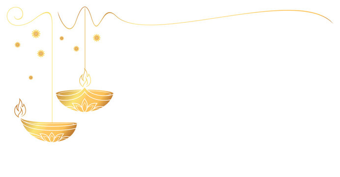 Diwali Gold Candle line art style. Diwali elements vector