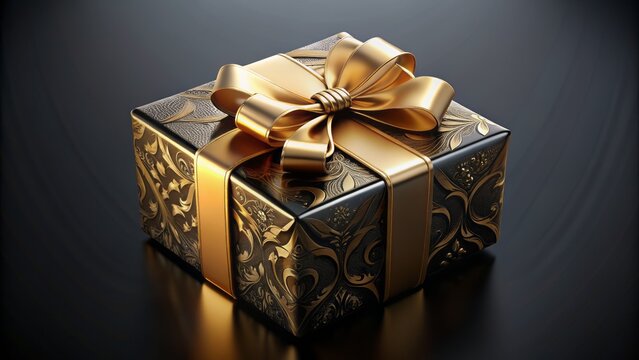 Elite membership privilege symbolized by ornate gift box adorned with golden ribbon, nestled on dark background, conveying luxury and exclusivity.