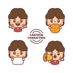 cute female cartoon character design with different poses and expressions