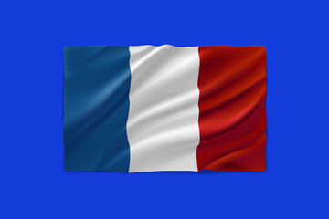 Obraz premium Waving flag of France on blue background. 3d vector illustration