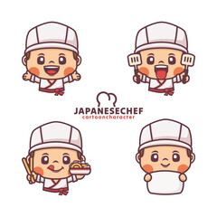 japanese chef cartoon character design with different poses and expressions