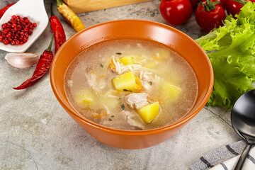 Homemade chicken soup with vegetables