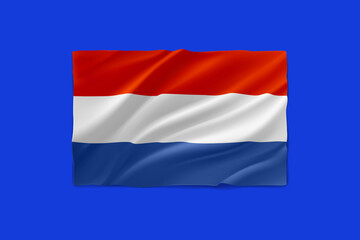 Waving flag of Netherlands on blue background. 3d vector illustration