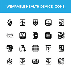 Wearable Health Device Icons Set. 20 High Quality Vector Icons for Smartwatches, Fitness Trackers, and Health Monitors | Perfect for Digital Health Apps and Websites