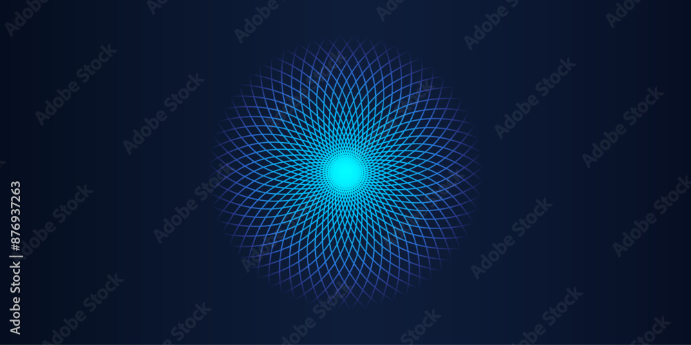 Aufkleber abstract blue green glowing lines weaving in circle shape isolated on dark blue background. vector i