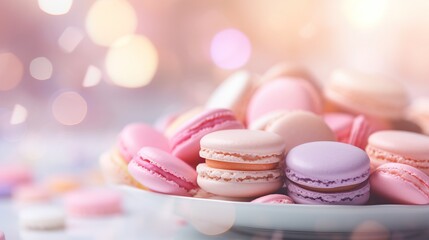 Obraz premium Plate of Pink and White Macaroons on Table
