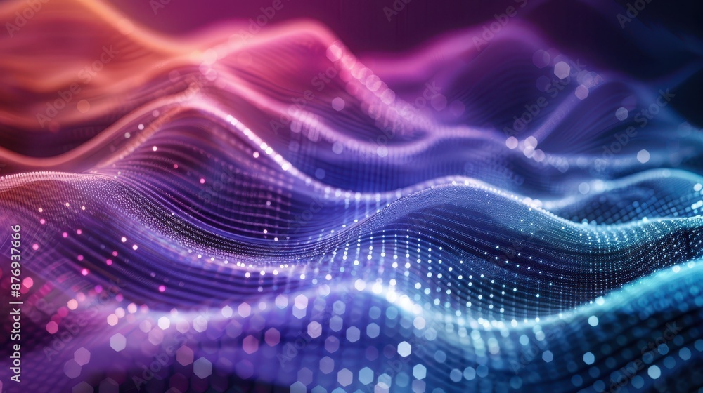 Poster a digital abstract image showcasing wavy patterns in vibrant colors with a sense of depth, created u