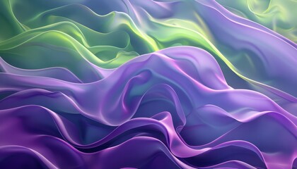 Fototapeta premium Abstract image featuring flowing, colorful waves in shades of purple and green, evoking a sense of movement and fluidity.