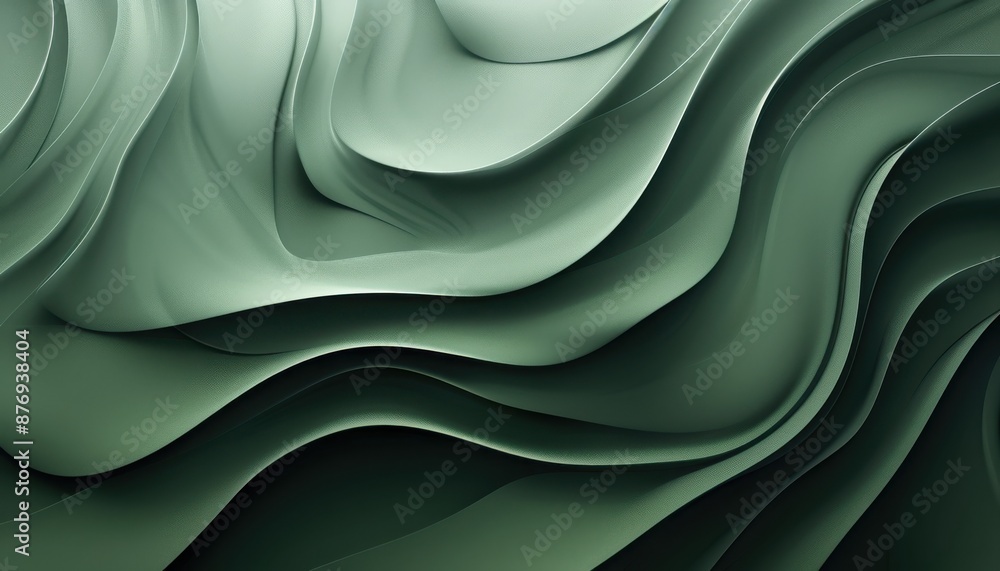 Poster elegant abstract green folded silk fabric with flowing textures, creating a dynamic and smooth visua