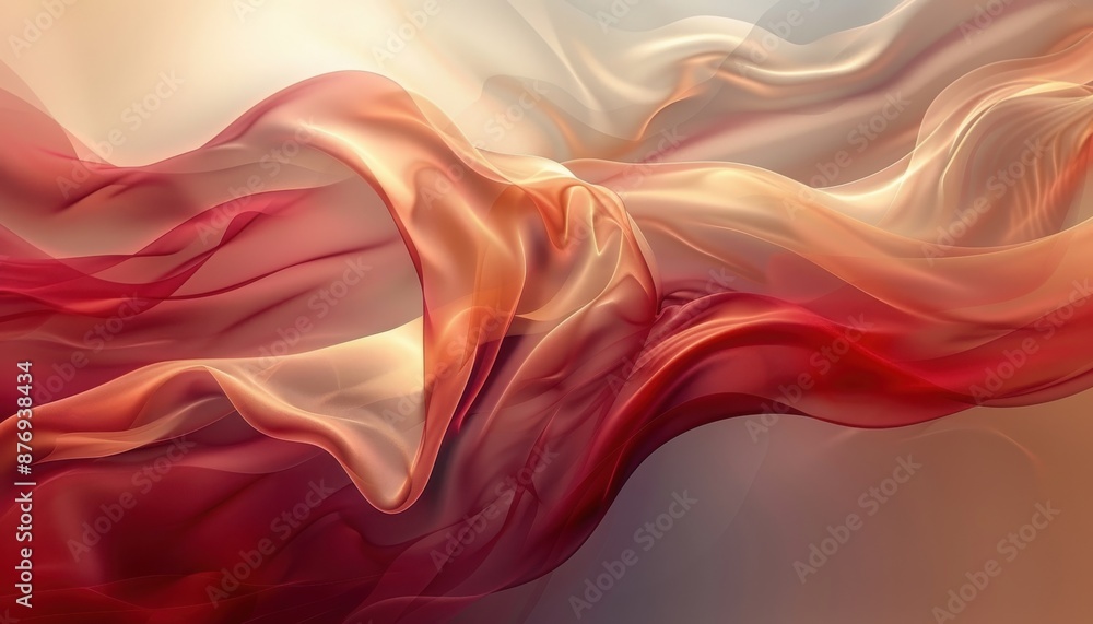Poster elegant flowing silk fabric in warm hues of red and gold, creating a soft and dreamy abstract backgr
