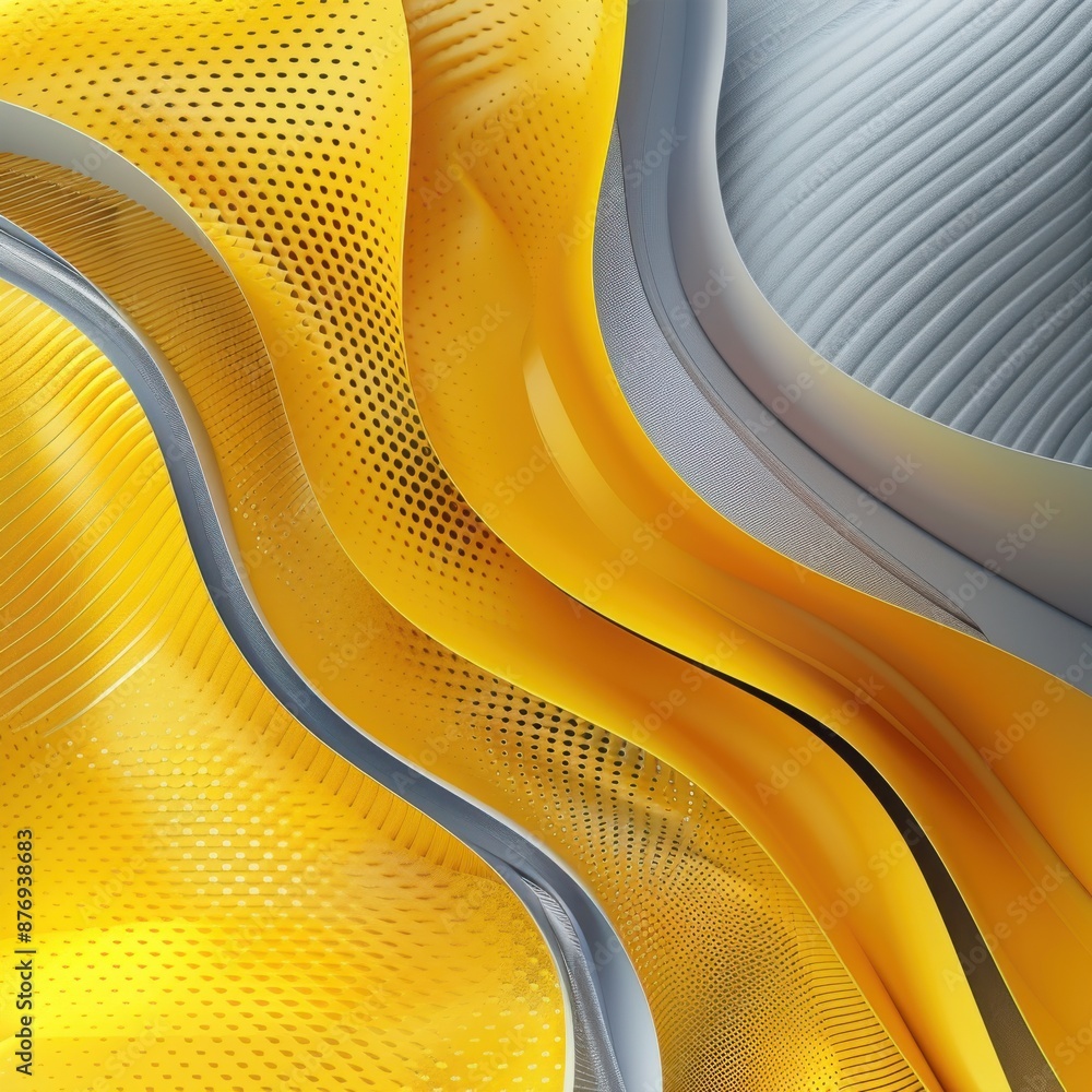 Poster yellow and gray abstract wavy shapes with gradient textures. modern art design, ideal for background